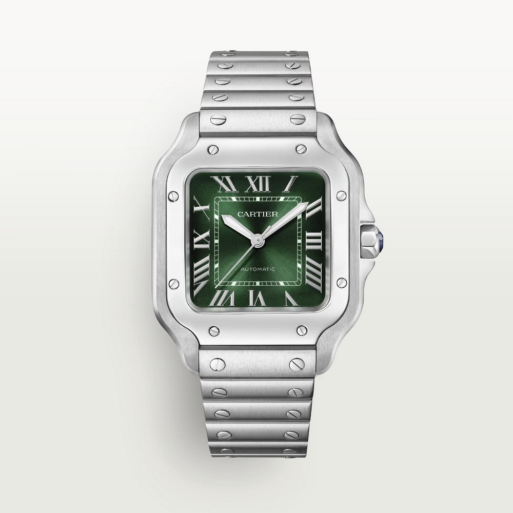 Đồng Hồ Cartier Santos De Cartier Medium Watch Nam Xám Xanh Lá